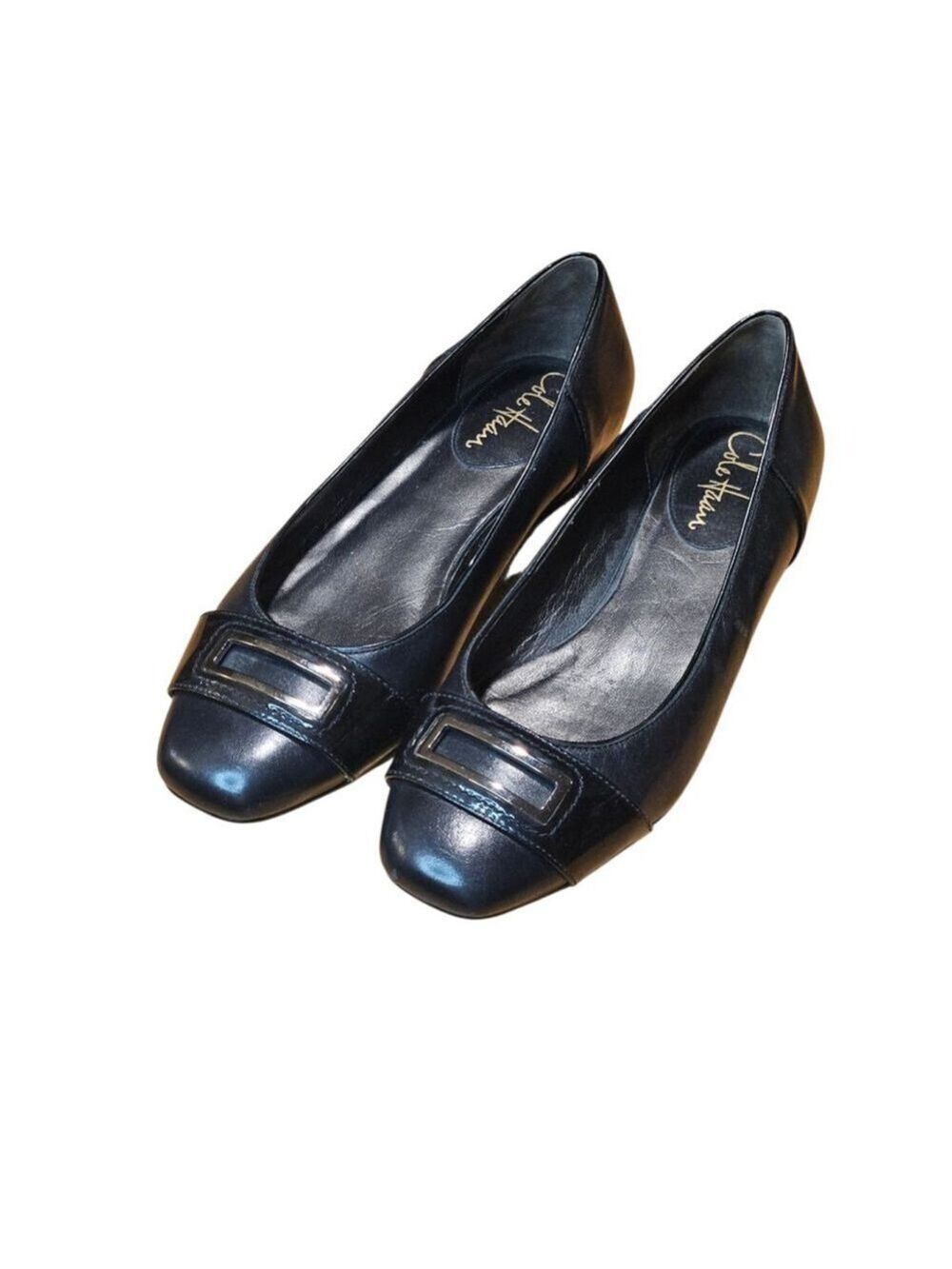 Cole Haan Black Leather Flats with Silver Buckle Size 7.5 - Picture 2 of 16